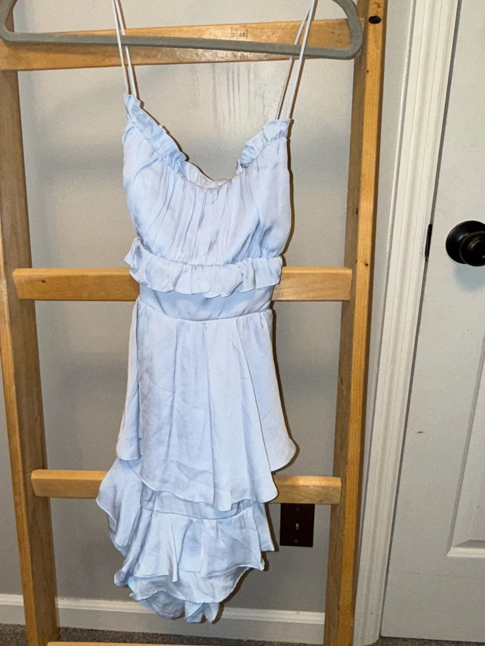 NWT SAINTS + SECRETS Powder Blue Ruffle Mini Dress with Drawstring - Picture 10 of 11